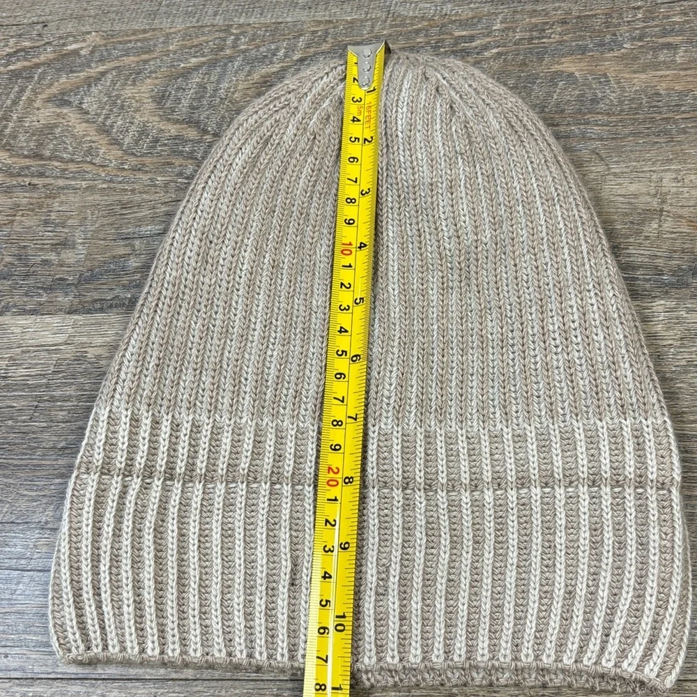 True Religion Classic Ribbed Knit Beanie Hat | Tan Neutral | Logo Patch